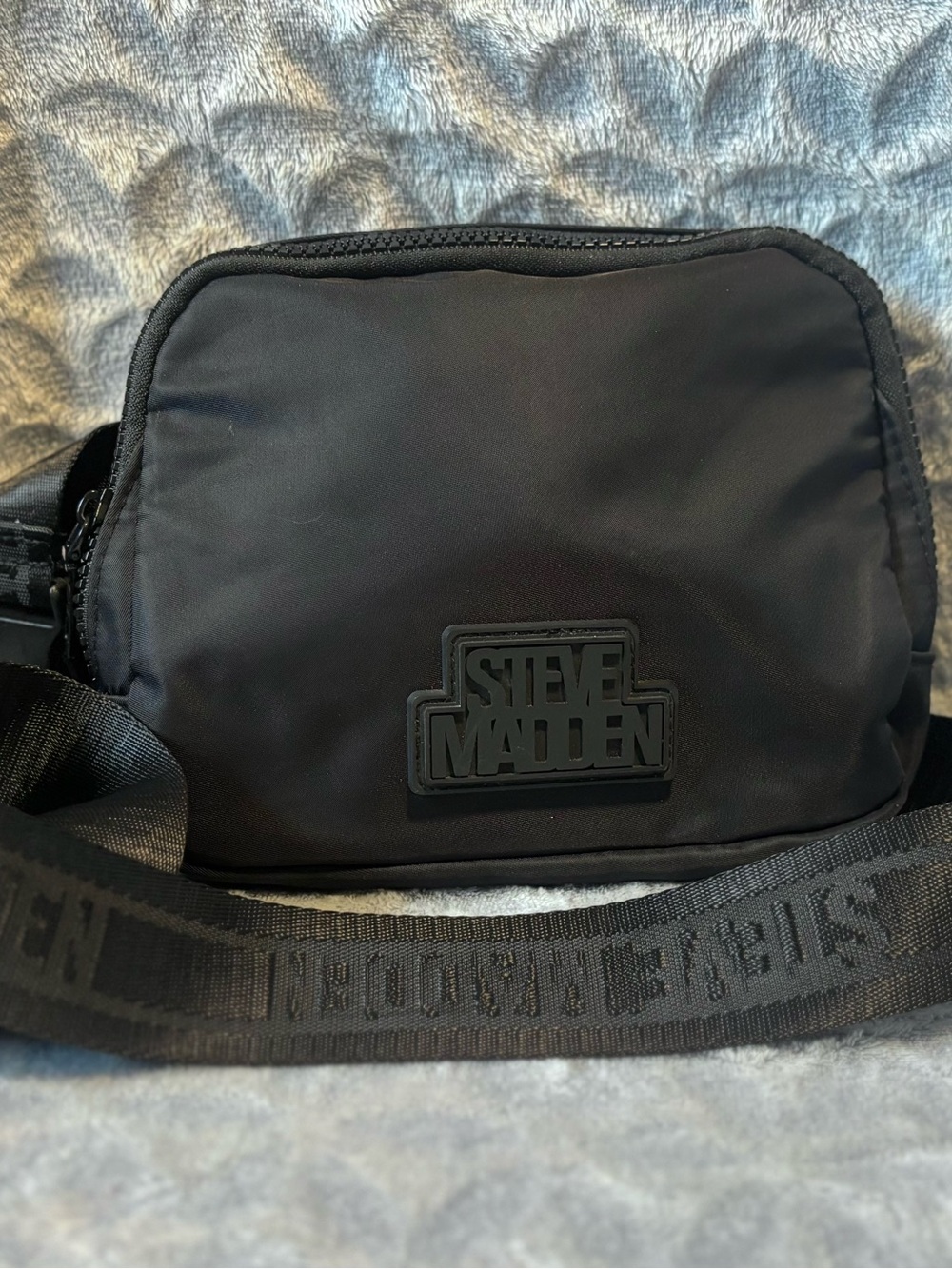 Steve Madden Black Nylon Belt Bag with Logo Patch